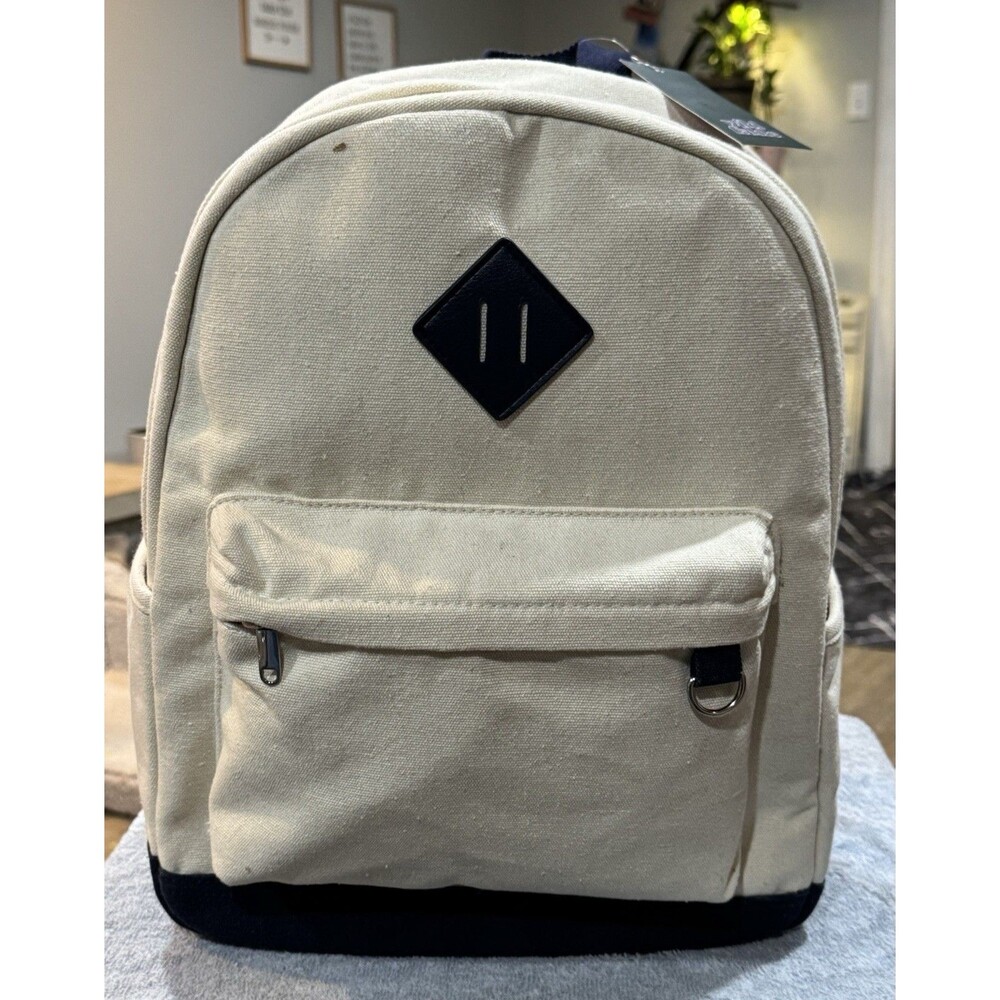 Wild Fable™ Canvas Backpack – Cream with Blue Accents